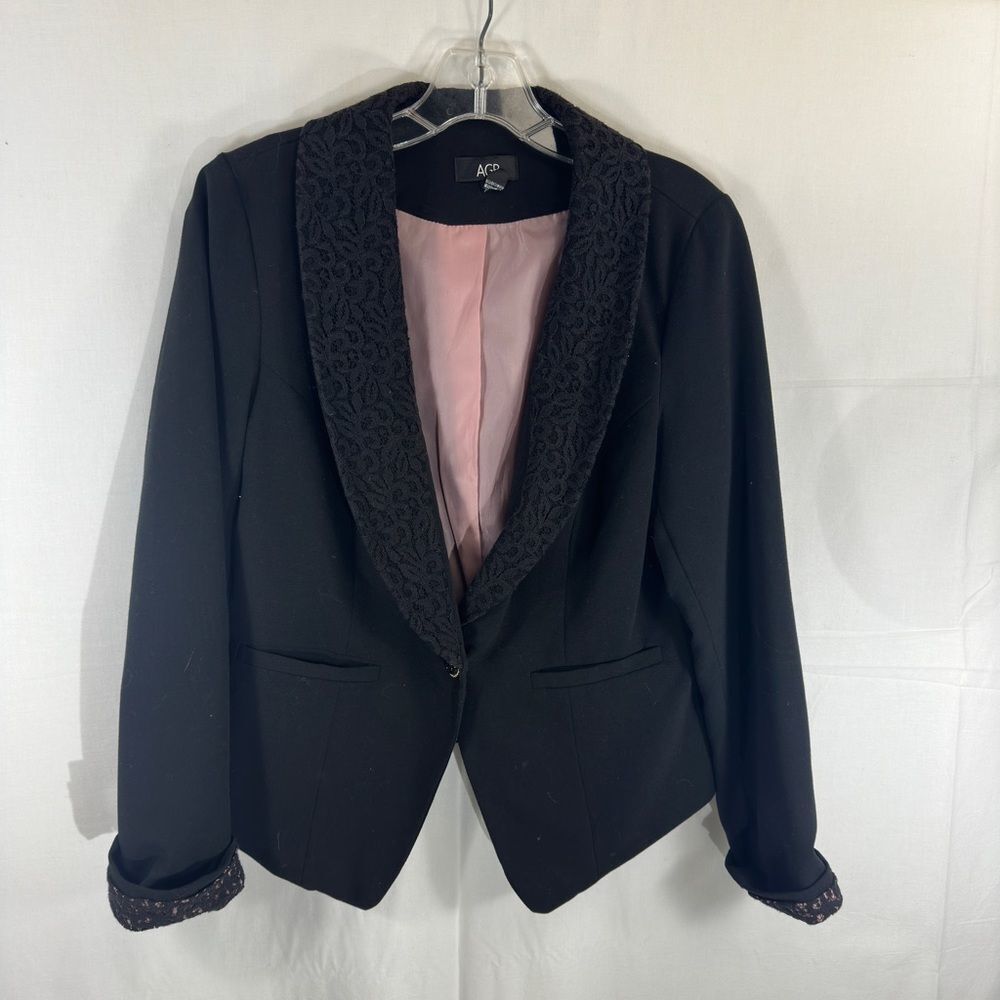 AGB Women’s Size 6 Blazer Jacket One Button Black Long Sleeve Lace Trim